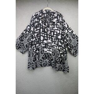 Maggie Barnes Wide 1/2 Sleeve Button Up Semi Sheer Top-3X-Oversized-Office